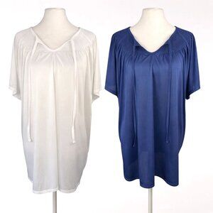 Short Sleeve Smocked Neck Top 2 Pc Blue White Sara Morgan Medium